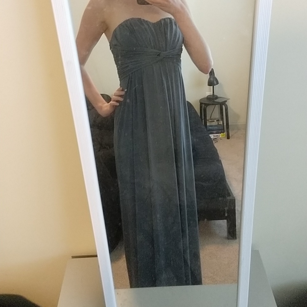 Blue/Grey Evening Maxi Dress, Strapless
